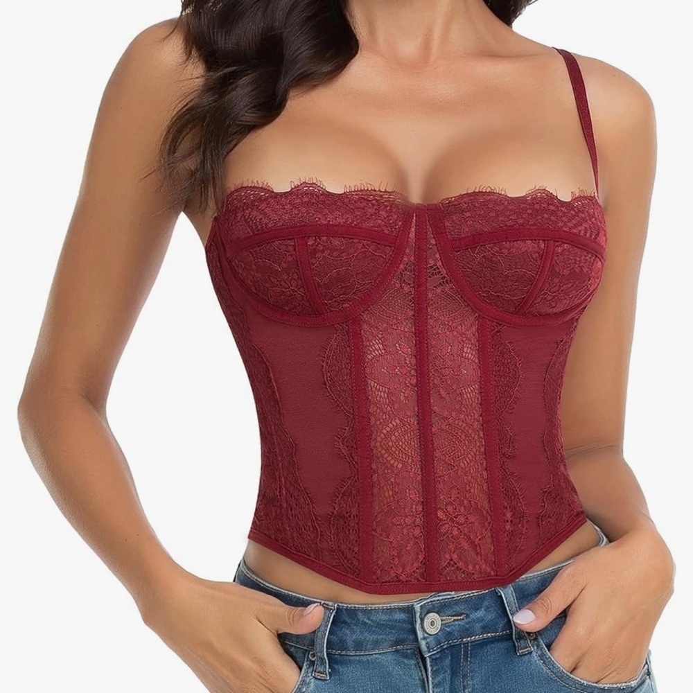 Elegant Lace Bustier in Deep Red